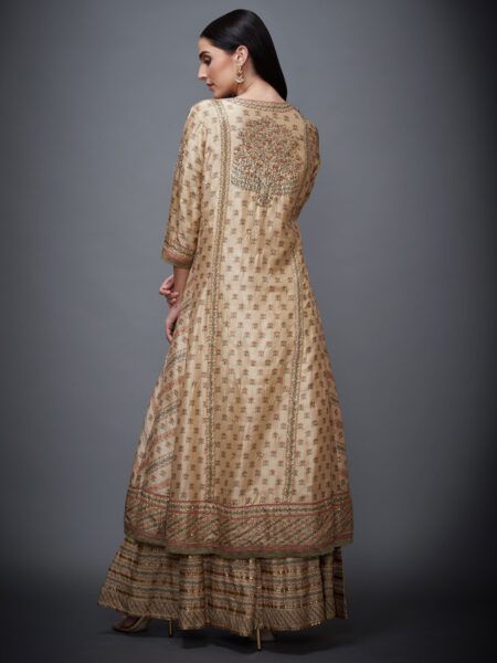 Beige & Rust Embroidered Suit Set