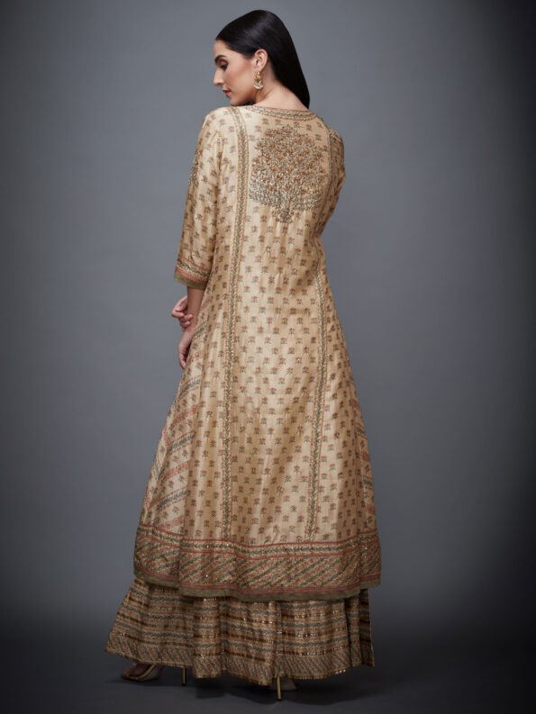 Beige & Rust Embroidered Suit Set