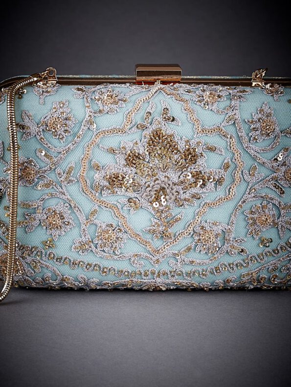 Sea Green Embroidered Clutch