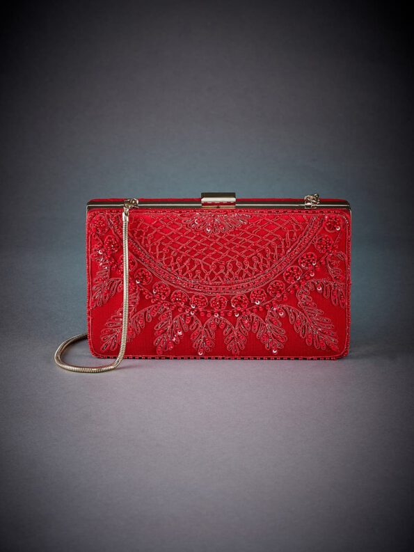 Red Embroidered Clutch