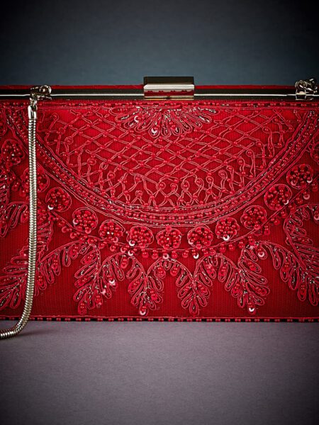 Red Embroidered Clutch