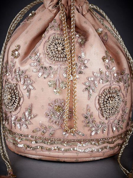 Peach Embroidered Potli