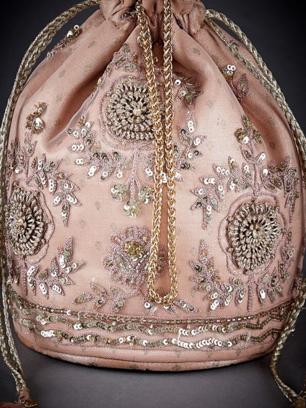 Peach Embroidered Potli