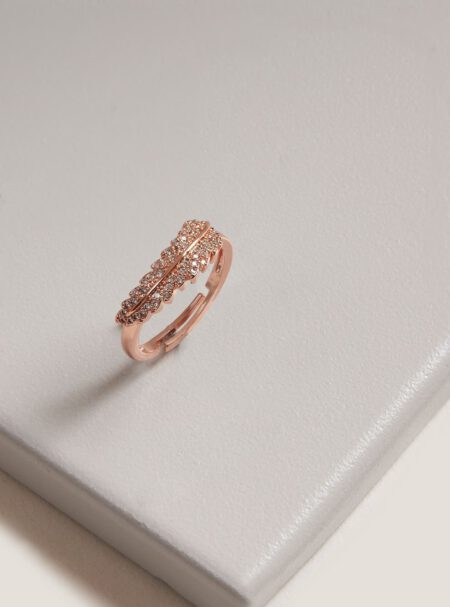 Rose Gold Cubic Zirconia Leaf Ring