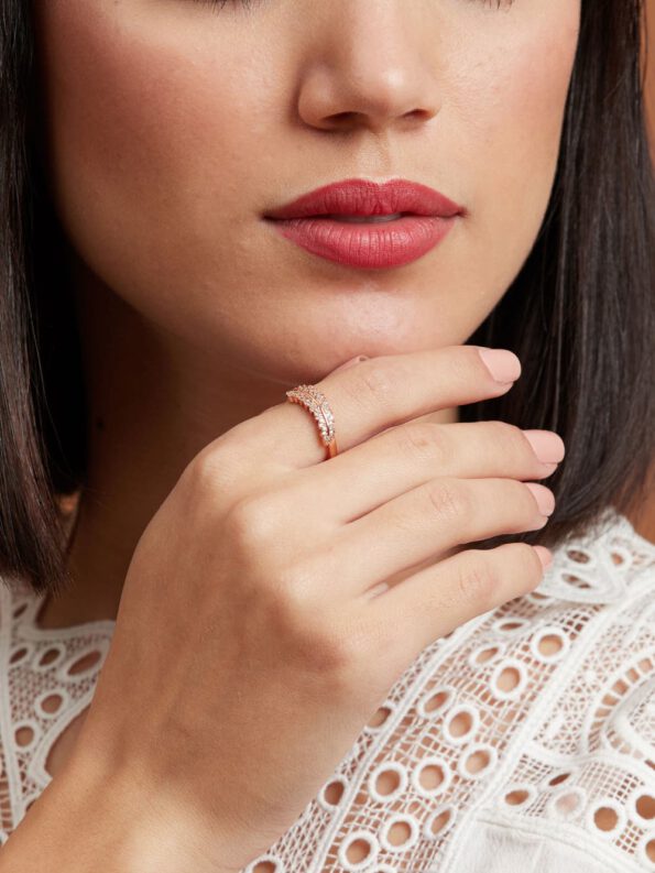 Rose Gold Cubic Zirconia Leaf Ring-ROSE-GOLD-2