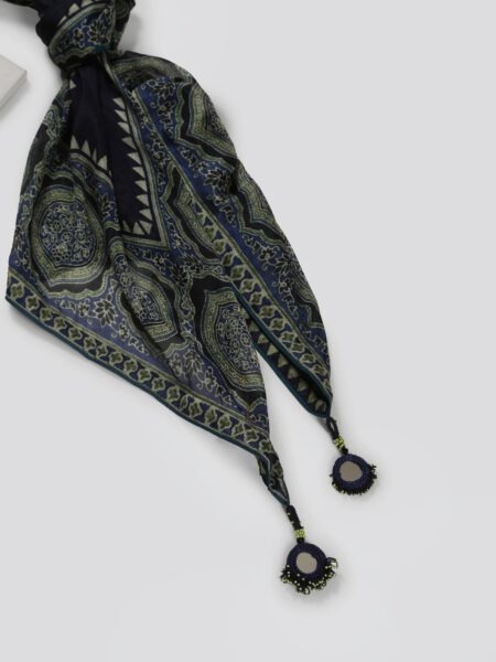 Indigo & Sea Green Printed Stole