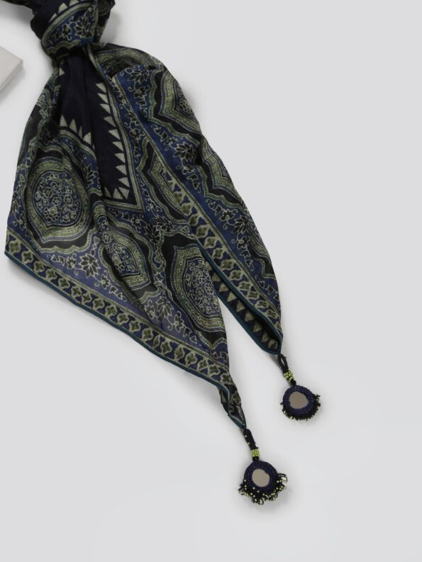 Indigo & Sea Green Printed Stole