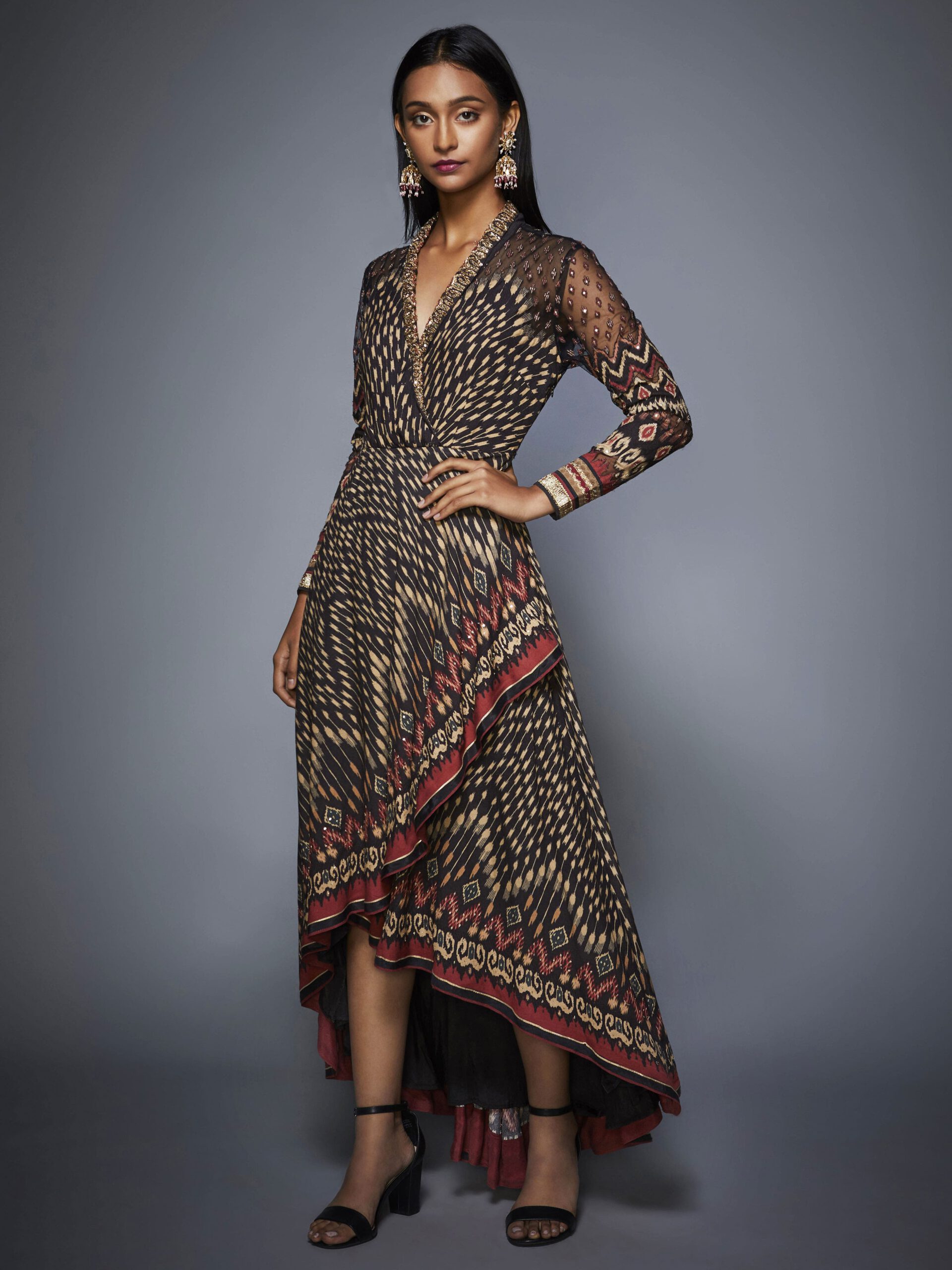 Tara Sutaria in a Ikat Asymmetrical Gown  RI  Ritu Kumar  DesignersCloset