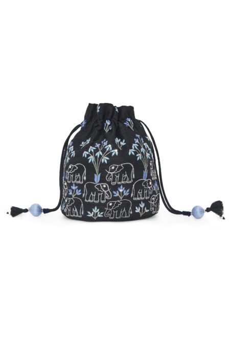 Black Embroidered Potli