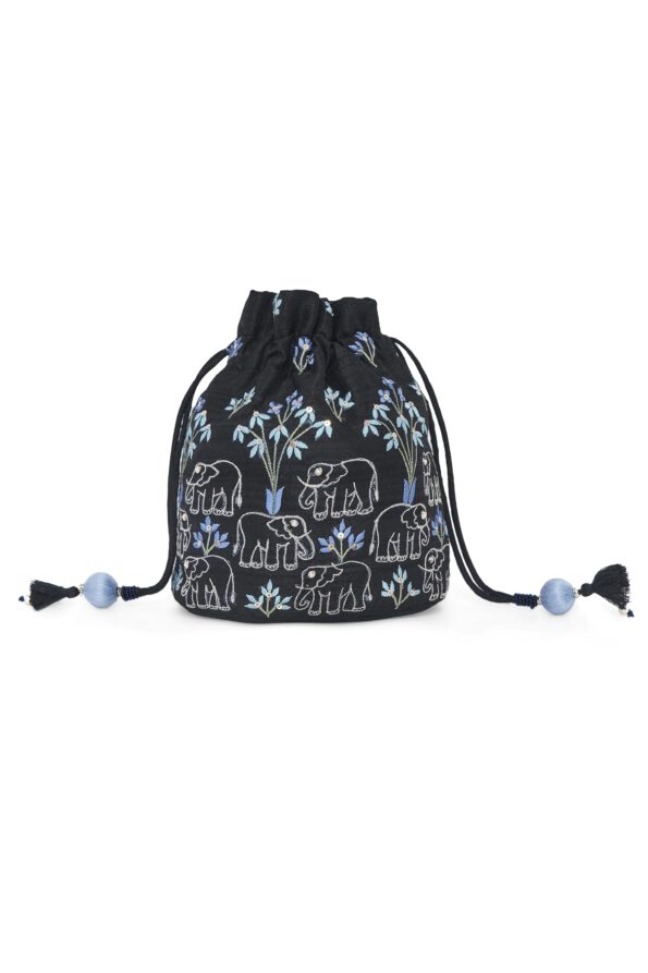Black Embroidered Potli