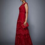Ruby Red Embroidered Cocktail Gown