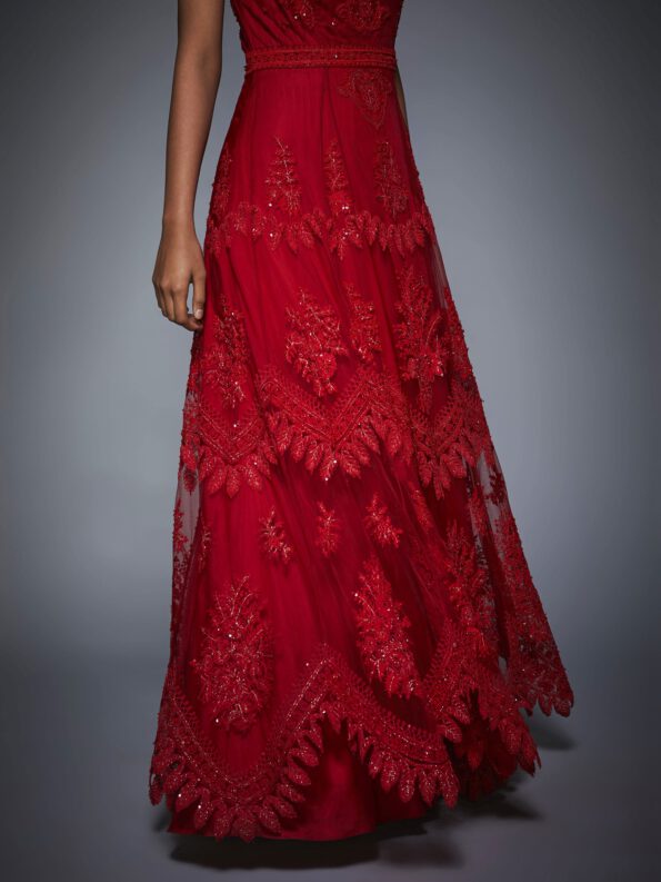 Ruby Red Embroidered Cocktail Gown