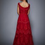 Ruby Red Embroidered Cocktail Gown