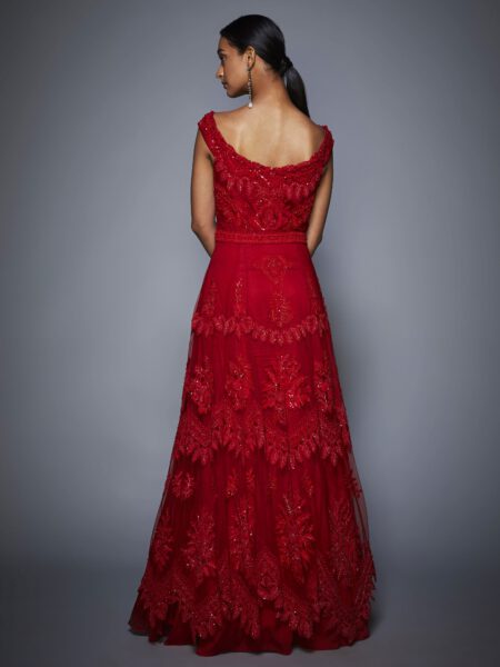 Ruby Red Embroidered Cocktail Gown