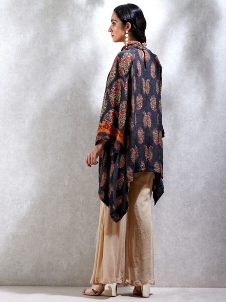 Black Asymmetric Kurti With Paisley Prints-02