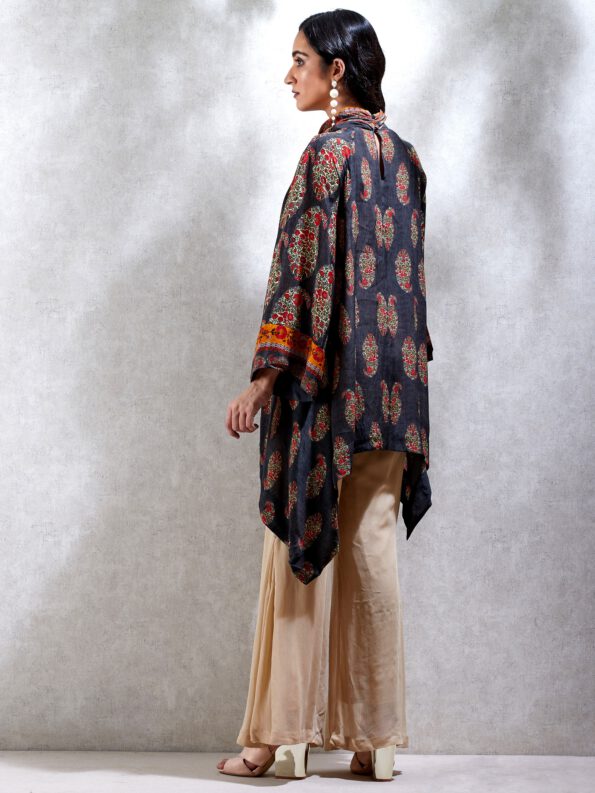 Black Asymmetric Kurti With Paisley Prints-02