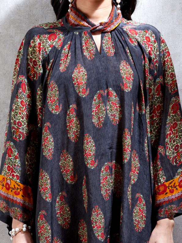 Black Asymmetric Kurti With Paisley Prints-01