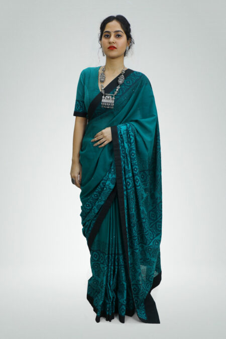Ombre Saree with Tonal Geometrical Hand Block Print | TAAPMAAN