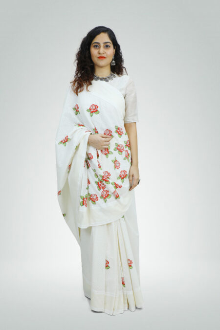 Tonal Khari Rose Motif Printed Saree | TAAPMAAN